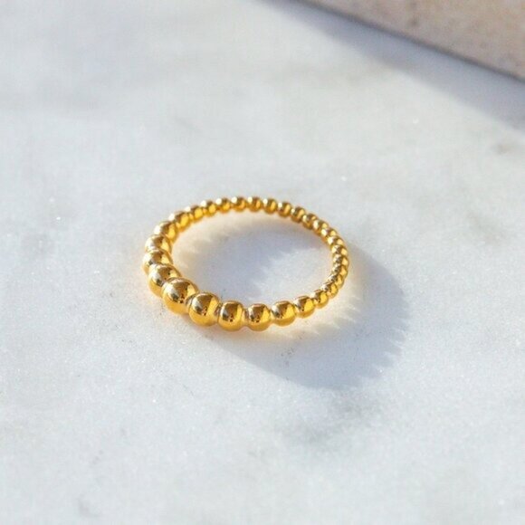 Gold Ring Beautiful Beaded Ball Gold Ring 18K Stacking Ring WATERPROOF gold ring - Picture 2 of 8